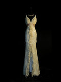 Chic Mermaid V Neck Yellow Lace Long Party Dresses Prom Dresses Impress Wedding Guest Dress HZ0311