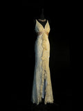 Chic Mermaid V Neck Yellow Lace Long Party Dresses Prom Dresses Impress Wedding Guest Dress HZ0311