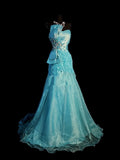 Vintage Mermaid Sweetheart Blue Organza Long Prom Dresses Party Dress 18th Birthday Outfits Graduation Dress HZ0311