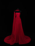 Chic A line Strapless Red Chiffon With Scarf Long Party Dresses Prom Dresses Impress Wedding Guest Dress HZ0311