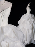 Modest Ball Gown Sweetheart White Satin Wedding Dress Long Fairytale Autumn Bridal Dresses HZ0311