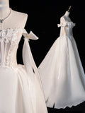Modest Ball Gown Strapless With Bow-knot White Satin Wedding Dress Long Fairytale Autumn Bridal Dresses HZ0311