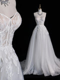 Charming A Line Sweetheart With Appliques White Tulle Wedding Dress Long Fairytale Autumn Bridal Dresses HZ0311
