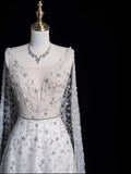 Charming A Line V Neckline With Cape White Tulle Wedding Dress Long Fairytale Autumn Bridal Dresses HZ0311