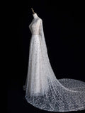 Charming A Line V Neckline With Cape White Tulle Wedding Dress Long Fairytale Autumn Bridal Dresses HZ0311