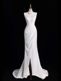 Charming Mermaid Square Neck Satin Summer With Slit Wedding Dress Long Fairytale Autumn Bridal Dresses HZ0311