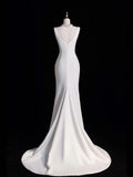 Charming Mermaid Square Neck Satin Summer With Slit Wedding Dress Long Fairytale Autumn Bridal Dresses HZ0311