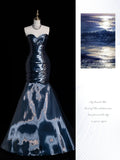 Retro Mermaid Sweetheart Navy Blue 2000s Long Prom Dresses Inspo 19th Birthday Outfits Formal Dress HZ0311