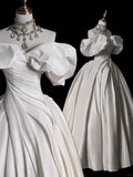 Modest Ball Gown Off The Shoulder White Satin Wedding Dress Long Fairytale Autumn Wedding Dresses HZ0311