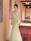 Sexy Mermaid Halter Mint Green Sequins Ankle Length Prom Dresses Wedding Guest Dress 20th Birthday Outfits HZ0311