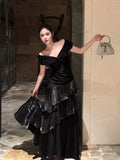 Classy Mermaid Off The Shoulder Black With Short Sleeves Floor Length Pleated Prom Dress Graduation 20th Birthday Outfits HZ0311