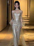 Sexy Mermaid Sweetheart Sequins Champagne Long Formal Prom Dresses Dance Night Outfits Party Gowns HZ0311