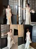 Elegant Mermaid Spaghetti Straps Lace Chiffon Ankle Length Prom Dresses 16th Nigh Party Birthday Outfits HZ0311