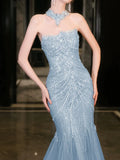 Modest Mermaid Strapless Lilac Sequins Prom Dresses Inspiration Long Party Evening Dress 21st Birthday Outfits HZ0311