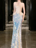 Modest Mermaid Strapless Sequins Champagne Prom Dresses Inspiration Long Party Evening Dress 21st Birthday Outfits HZ0311