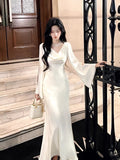 Sexy Mermaid Cowl Neck White Satin Ankle Length Prom Dresses Wedding Guest Dress 20th Birthday Outfits HZ0311
