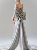 Vintage Silver Gray Mermaid Evening Dress Off The Shoulder Beaded Prom Dress Long Party Dress Birthday Outfits HZ0311