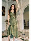 Modest Mermaid Spaghetti Straps Olive Green Prom Dresses High School Teens Senior Graduation Dance Party Outfits HZ0311