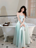 Classy A Line Spaghetti Strap Ice Blue Ankle Length Pleated Prom Dress Aesthetic Graduation Birthday Outfits HZ0311