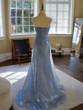 Vintage Mermaid Strapless Blue Long Prom Dresses With Pleated Inspiration Party Night Evening Dress 18th Birthday Outfits HZ0311