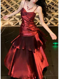 Modest Mermaid Spaghetti Straps Burgundy Wine Red Long Prom Dresses High School Teens Graduation Dance Dress 20th Birthday Outfits HZ0311