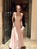 Elegant Mermaid Spaghetti Strap Pink Satin Long Pleated Prom Dress Aesthetic Long Graduation Birthday Holiday Outfits HZ0311