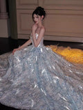 Luxury Ball Gown Strapless Light Blue Sequins With Beads Prom Dresses Inspiration Long Party Night Gowns 20th Birthday Outfits HZ0311