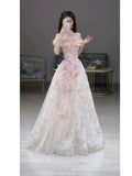 Princess Ball Gown Off The Shoulder Tulle Pink Prom Dresses Inspiration Long Party Night Gowns 20th Birthday Outfits HZ0311