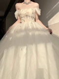Princess Ball Gown Off The Shoulder Tulle Champagne Prom Dresses Inspiration Long Party Night Gowns 20th Birthday Outfits HZ0311