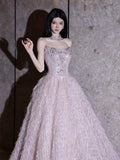 Princess Ball Gown Strapless Pink With Beads Prom Dresses Inspiration Long Party Night Gowns 18th Birthday Outfits HZ0311
