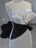 Elegant Mermaid Strapless White Sequins Prom Dresses Inspiration Long Party Evening Dress 19th Birthday Outfits HZ0311
