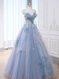 Elegant Ball Gown Sweetheart Blue Tulle Long Prom Dresses Formal Party Dress Prom Gown HZ0311