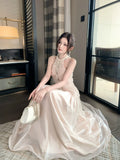 Elegant Mermaid Halter Pink Chiffon With Pleated Sleeveless Long Prom Dresses 16th Nigh Party Birthday Outfits HZ0311
