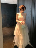 Modest A line Spaghetti Straps Pink Tulle Prom Dresses Wedding Guest Gown 16th Party Birthday Outfits HZ0311