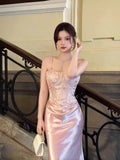 Modest Mermaid Spaghetti Straps Pink Ruffles Long Prom Dresses Wedding Guest Dress 20th Birthday Outfits HZ0311