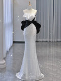 Elegant Mermaid Strapless White Sequins Prom Dresses Inspiration Long Party Evening Dress 19th Birthday Outfits HZ0311