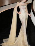 Luxurious Mermaid Evening Dress Strapless Gold Sequins Prom Dress Long Party Dress 19th Birthday Outfits HZ0311