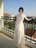 Elegant Mermaid Halter Pink Chiffon With Pleated Sleeveless Long Prom Dresses 16th Nigh Party Birthday Outfits HZ0311