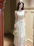 Chic A Line Bateau Neck White Lace Mid Length Prom Dresses Aesthetic Graduation Birthday Outfits HZ0311