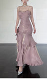 Modest Mermaid Spaghetti Straps Pink Long Prom Dresses High School Teens Senior Graduation Dance Party Dress Outfits HZ0311