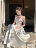 Modest A line Spaghetti Straps Ivory Satin Prom Dresses Wedding Guest Dress 20th Party Birthday Outfits HZ0311