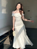 Elegant Mermaid Off The Shoulder White Long Prom Dresses 16th Nigh Party Birthday Outfits HZ0311