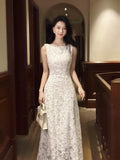 Chic A Line Bateau Neck White Lace Mid Length Prom Dresses Aesthetic Graduation Birthday Outfits HZ0311