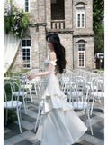 Simple A Line Off The Shoulder White Satin Floor Length Prom Dresses Aesthetic Graduation Birthday Outfits HZ0311