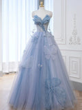 Elegant Ball Gown Sweetheart Blue Tulle Long Prom Dresses Formal Party Dress Prom Gown HZ0311