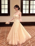 Sexy A line Spaghetti Straps Apricot Lace Prom Dresses Wedding Guest Dress 20th Birthday Outfits HZ0311