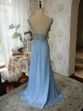 Vintage 90s Mermaid V Neck Chiffon Blue Long Prom Dresses Inspiration Party Retro Evening Dress 21st Birthday Outfits HZ0311