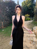 Elegant Mermaid Halter Black Sleeveless Backless Prom Dresses 16th Nigh Party Birthday Outfits HZ0311