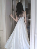 Elegant A Line Spaghetti Strap White Lace Long Pleated Prom Dress Aesthetic Graduation Birthday Outfits HZ0311