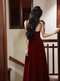 Modest A Line Spaghetti Straps Burgundy Long Prom Dresses Wedding Guest Dress 20th Birthday Outfits HZ0311